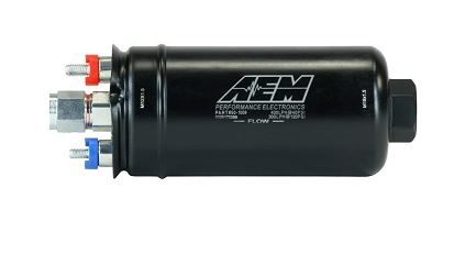 AEM E85 Compatible Inline High Flow Fuel Pump, 400LPH, M18 Inlet, M12 Outlet,